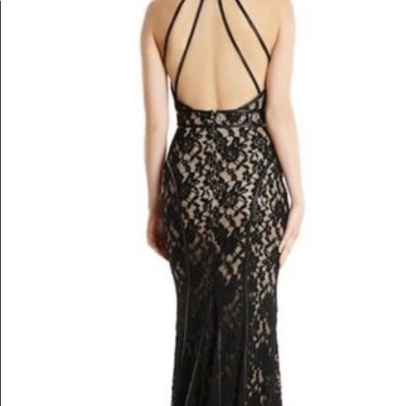 Guess By Marciano Mermaid silhouette nude dress with black lace overlay. - Picture 2 of 2